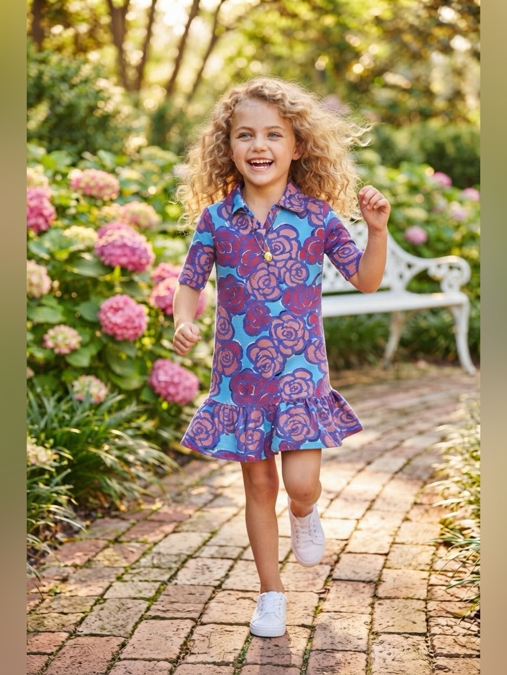 Lilly Pulitzer Girls' Polina Polo Dress in Turquoise/Rose/Coral size XL (12-14)